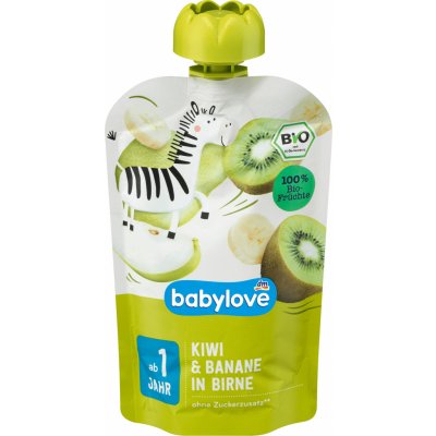 babylove bio ovocný příkrm v sáčku hruška kiwi & banán 100 g