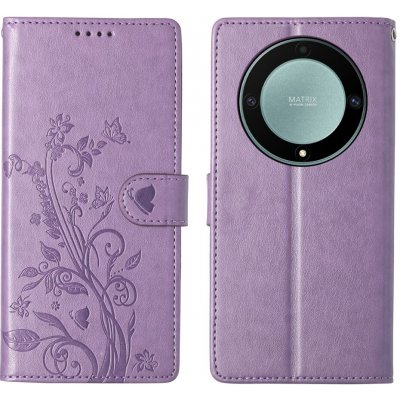 Flowers knížkové pouzdro na Honor Magic 8 Lite 5G - světlefialové – Hledejceny.cz