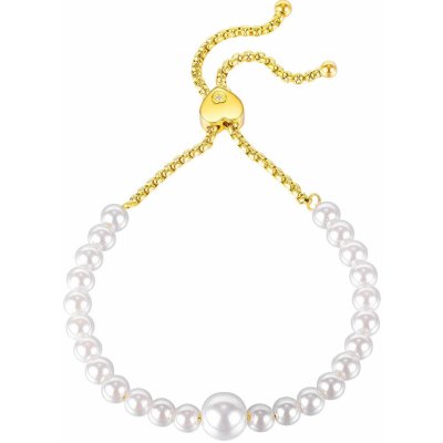 Šperky eshop ocelový náramek ve zlaté barvě bílé perleťové korálky čiré zirkony posuvné zapínání Z08.13
