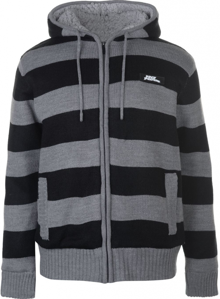 No Fear Knitted fleece Hoody mens grey marl/black