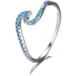 Majya Stříbrný prsten vlnka s modrými zirkony LINDA 10060