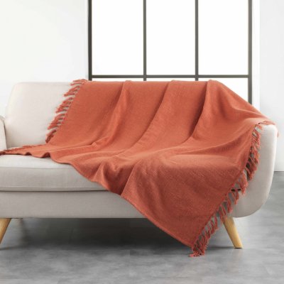 Douceur d'intérieur přehoz na postel Oranžový s třásněmi ZAMINA 125 x 150 cm