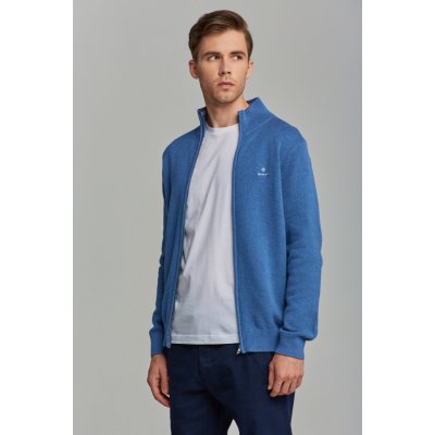 Gant pánský svetr Gant Cotton Pique Zip Cardigan modrá – Zboží Mobilmania