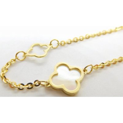 Klenoty Budín dámský zlatý náramek s bílým smaltem čtyřlístky pro štěstí HK7078 – Zboží Mobilmania