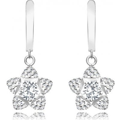 Šperky Eshop rhodiované stříbrné náušnice květ velký broušený zirkon okvětní lístky vykládané zirkony A22.11