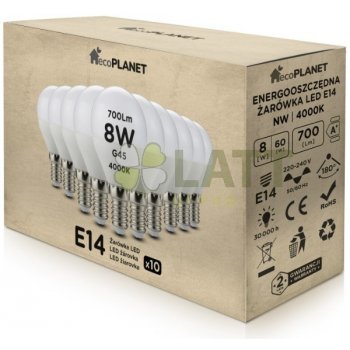 EcoPlanet 10x LED žárovka E14 G45 8W 700lm neutrální bílá