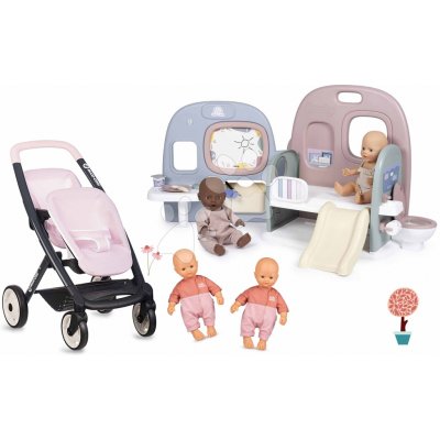 Smoby Set kočárek pro dvojčata panenky ve školce Twin Pushchair Pink Maxi Cosi&Quinny a domeček s 5 herními zónami – Hledejceny.cz