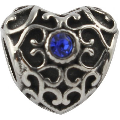 Korálek srdce s ornamenty a šatonem 5 barevných kombinací chirurgická ocel - Barva šatonů Sapphire JK 765 – Zboží Mobilmania