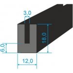 00535205 Pryžový profil tvaru "U", 18x12/3mm, 60°Sh, EPDM, -40°C/+100°C, černý – Sleviste.cz