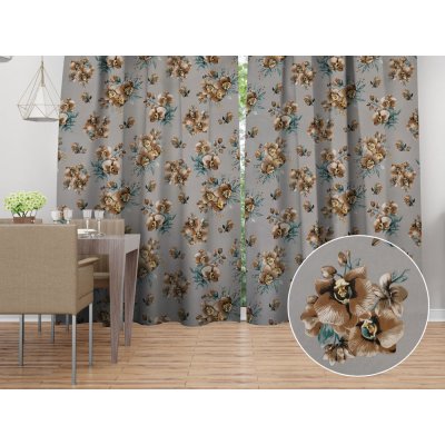 Biante Bavlněný závěs Sandra SA-622 Hnědé orchideje na šedém 150x150 cm – Hledejceny.cz