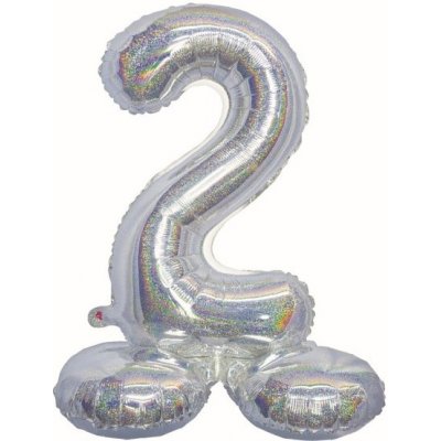 Godan Balónek fóliový číslo 2 samostojné holografické stříbrné 72 cm – Zboží Mobilmania