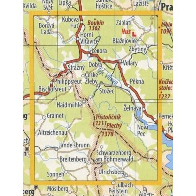 KČT 66 Šumava - Trojmezí - nástěnná turistická mapa 60 x 90 cm Varianta: mapa v dřevěném rámu, Provedení: Ticiago bílý – Hledejceny.cz