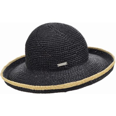 Seeberger Crochet Big Brim dámský letní slaměný klobouk s širší krempou černý – Zboží Mobilmania