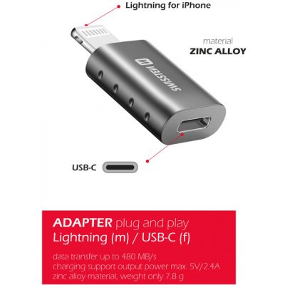 Swissten Přepojka / redukce - Lightning samec na USB-C 3.1 samice - kovová – Zboží Živě