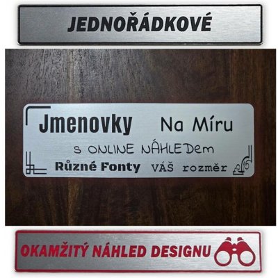 Jmenovky - cedulky na dveře - jeden řádek - černý text – Zboží Dáma