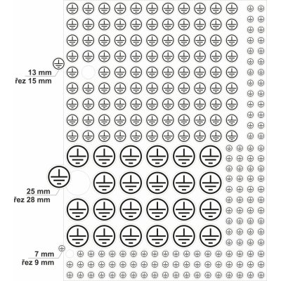 Znak uzemnění v kruhu - 3 velikosti, černý tisk na bílou fólii | Samolepka