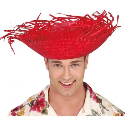 Plážový slaměný klobouk s květy červený slamák