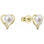 Pavona zlaté 14 karátové náušnice srdce s říční perlou a brilianty 91PB00054 – Zboží Mobilmania