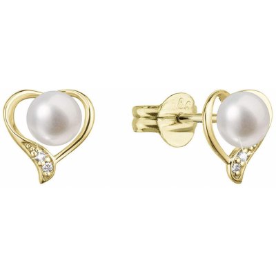 Pavona zlaté 14 karátové náušnice srdce s říční perlou a brilianty 91PB00054 – Zboží Mobilmania