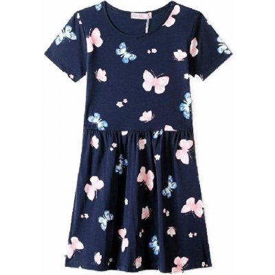 BAVLNĚNÉ DÍVČÍ ŠATY S MOTÝLKY KUGO NOVINKA Tmavě modrá – Zboží Dáma