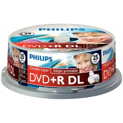 Philips DVD+R DL 8,5GB 8x, printable, cakebox, 25ks (DR8I8B25F/00) – Sleviste.cz