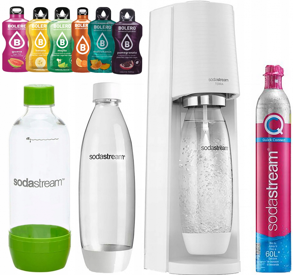 SODASTREAM TERRA white + láhve FUSE a JET