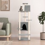 VidaXL Kočičí strom se sisalovými sloupky a 2 domečky světle šedý 66,5 x 60 x 154 cm – Hledejceny.cz