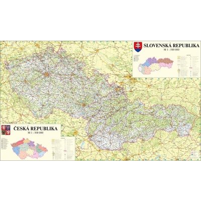 Excart Maps ČR + SR - nástěnná mapa 160 x 96 cm Varianta: bez rámu v tubusu, Provedení: laminovaná mapa s očky – Zbozi.Blesk.cz