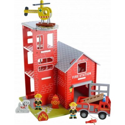 4iQ Dětská dřevěná hasičská stanice s figurkami