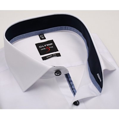 Olymp Level Five košile s tmavomodrým vnitřním límcem a manžetou bílá – Sleviste.cz