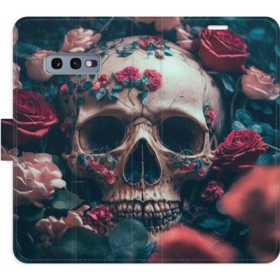 Pouzdro iSaprio Flip s kapsičkami na karty - Skull in Roses 02 Samsung Galaxy S10e