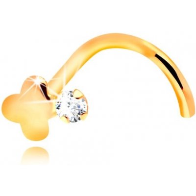 Šperky Eshop zahnutý piercing do nosu žluté zlato čirý zirkon a lesklý křížek S2GG206.09 – Zboží Mobilmania