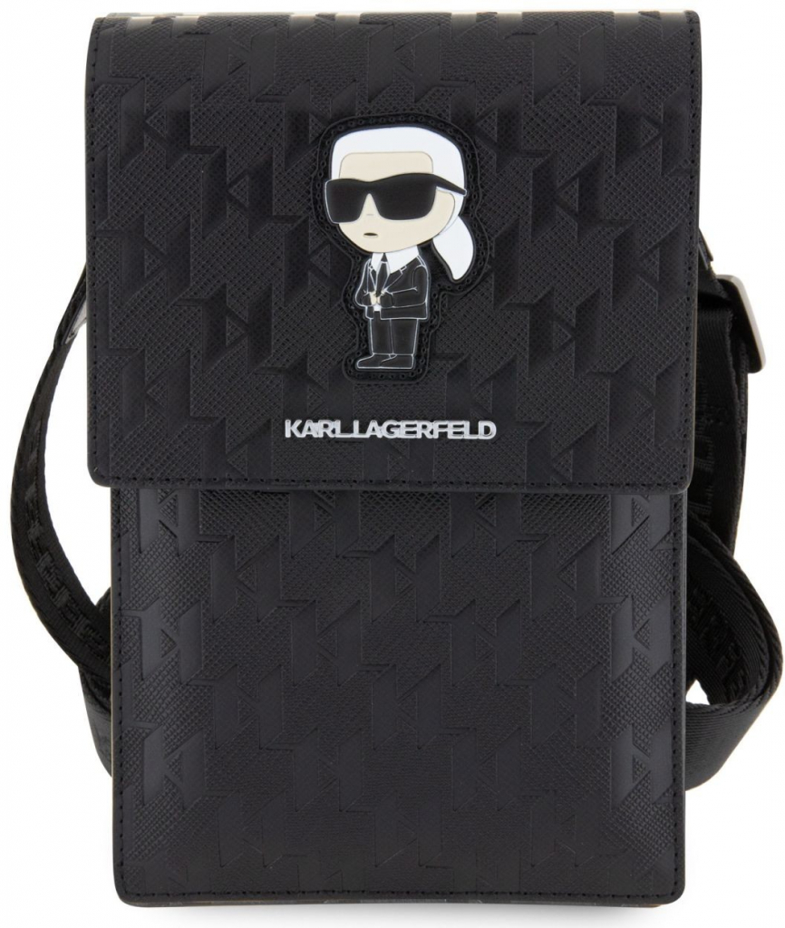 Pouzdro Karl Lagerfeld Saffiano Monogram Wallet Phone Bag Ikonik NFT černé