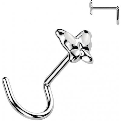 Šperky4U zahnutý piercing do nosu motýlek N01123-W – Zboží Mobilmania