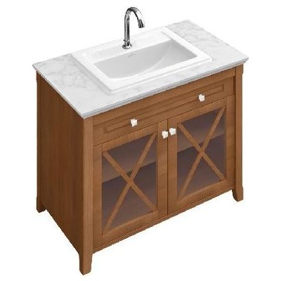 Villeroy&Boch Hommage - Skříňka s umyvadlem 99x62x90 cm, 1 zásuvka, 2 dvířka, SoftClosing, bílý mramor/ořech 897963R1 – Zboží Mobilmania