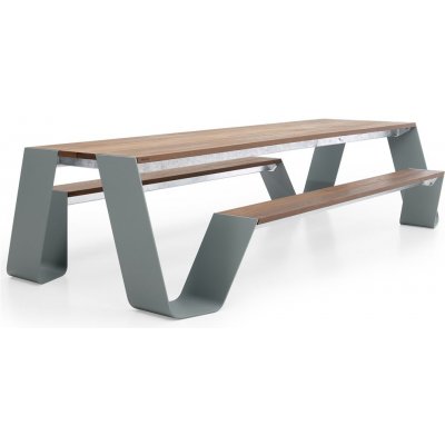 Extremis Jídelní stůl s integrovanou lavicí na obou stranách Hopper Picnic 300, 298x160x74 cm, rám lakovaný hliník , deska a sedací část iroko – Zbozi.Blesk.cz
