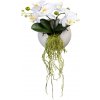 Květina Umělá Orchidej bílá v květináči na zeď, 25cm