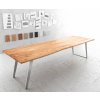 Jídelní stůl DELIFE Jídelní stůl Edge 300 x 100 cm přírodní akácie nerezová ocel stříbrná šikmá