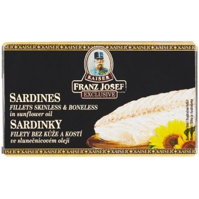Franz Josef Kaiser Exclusive Sardinky filety bez kůže a kostí ve slunečnicovém oleji 90 g – Sleviste.cz