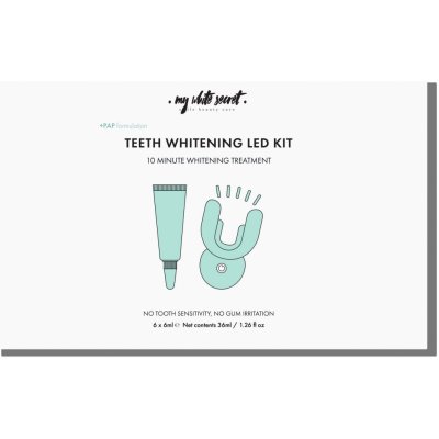 My White Secret PAP+ LED světlo pro bělení zubů + bělicí aktivační gel 6 ks + nabíjecí kabel – Zboží Dáma