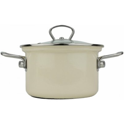 BELIS Smaltovaný hrnec se skleněnou poklicí 16 cm - 2 l - ECO CERAMIC krémový – Zbozi.Blesk.cz
