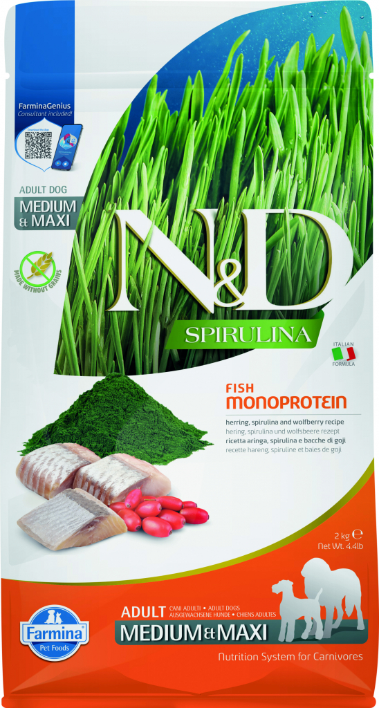 N&D Spirulina Dog Adult Medium & Maxi Herring & Wolfberry 2 kg