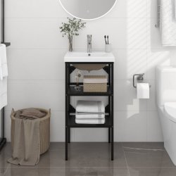 Emaga Koupelnový rám s vestavěným umyvadlem černý železo