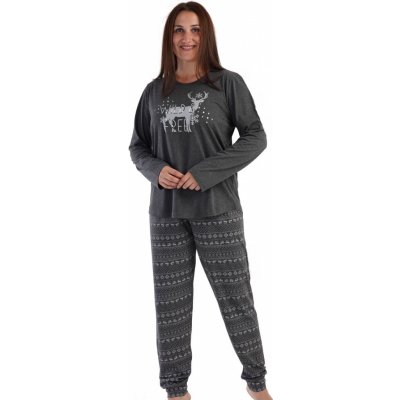 Tmavě šedé pyžamo s norským vzorem pro plnoštíhlé ženy - Jelen v zimně a sněhové vločky 1B1859 šedá – Zboží Mobilmania