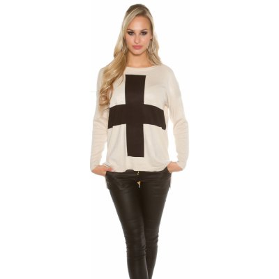 Koucla Oversize jumper with cross BEIGE – Zboží Mobilmania