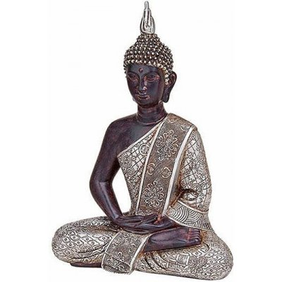 Nefertitis Buddha meditující thajská soška ve stříbrném hávu - výška cca 29 cm – Zboží Mobilmania