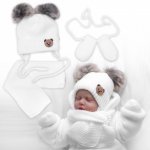 Baby Nellys Dětská sada zimní čepice s šálou rukavičky 3D Teddy Bear bílá – Hledejceny.cz