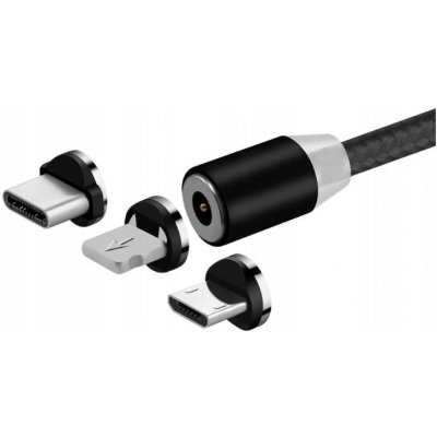Magnetický nabíjecí kabel 3v1 mikro-USB, Lightning, USB-C 2,4A - Černá – Hledejceny.cz