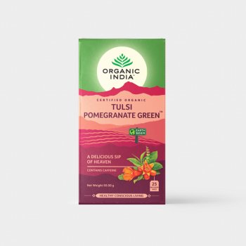 Organic India BIO Čaj Tulsi Pomegranate Green Zelený čaj s granátovým jablkem 25 sáčků