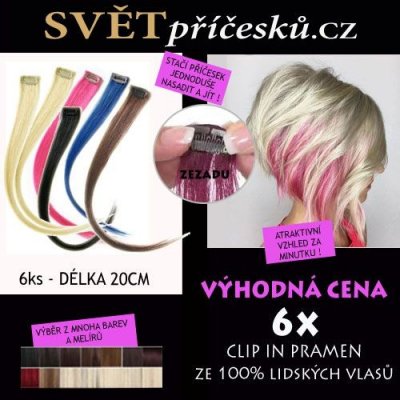 Sada 6ks clip in pramenů - délka 20cm - pravé vlasy červená – Zbozi.Blesk.cz